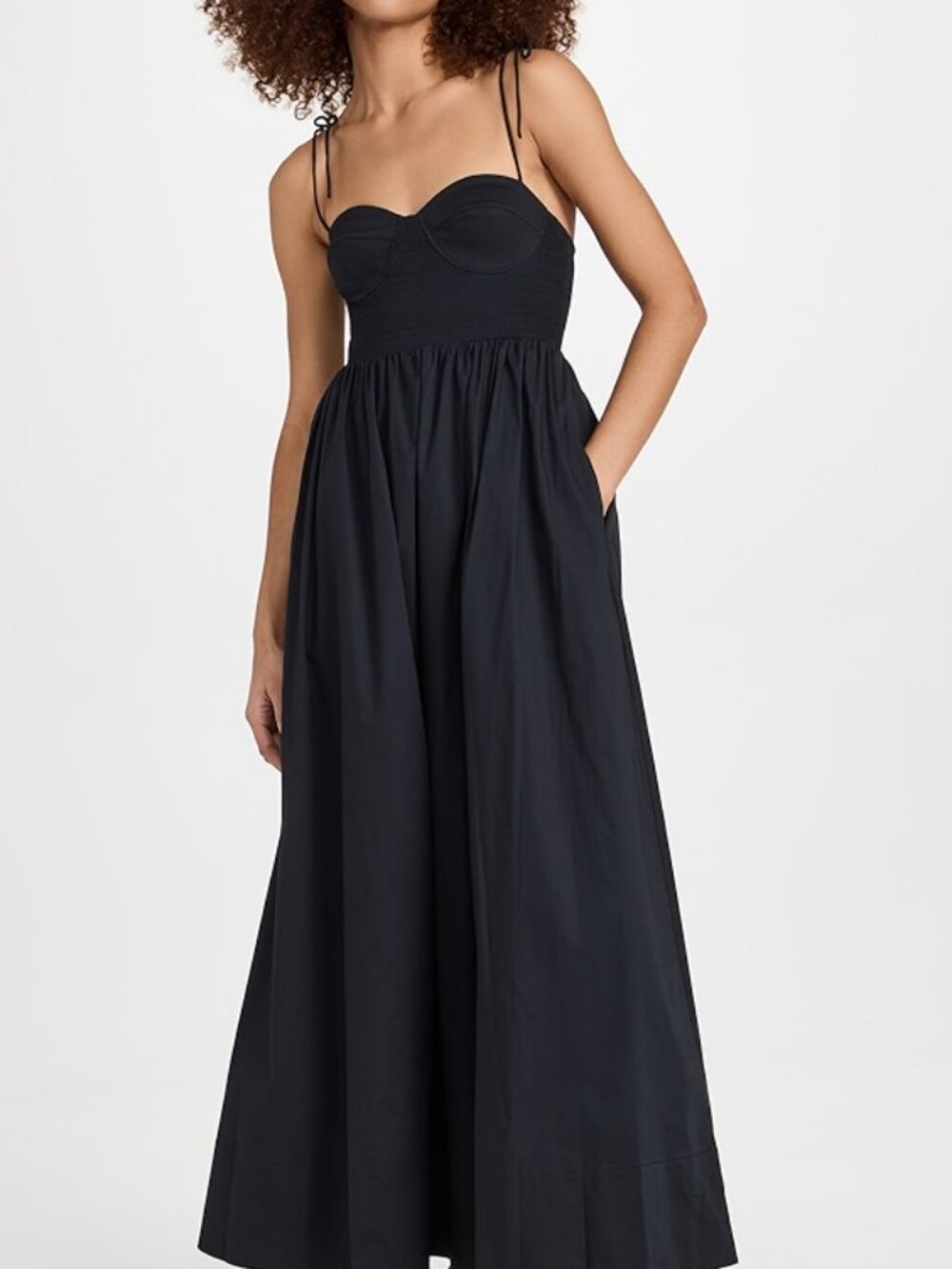Staud Landry Shoulder-Tie Smocked Maxi Dress Size L NWT - Picture 3 of 16